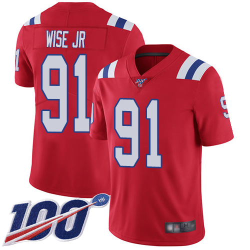New England Patriots Football 91 100th Season Limited Red Men Deatrich Wise Jr Alternate NFL Jersey